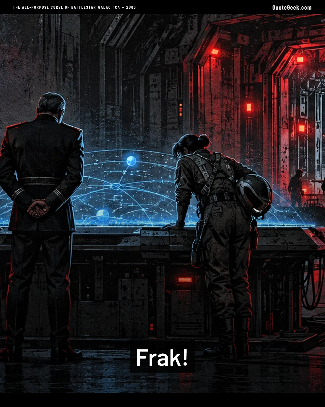 “Frak!” — The all-purpose curse of Battlestar Galactica · Battlestar Galactica. Illustrated QuoteGeek card.