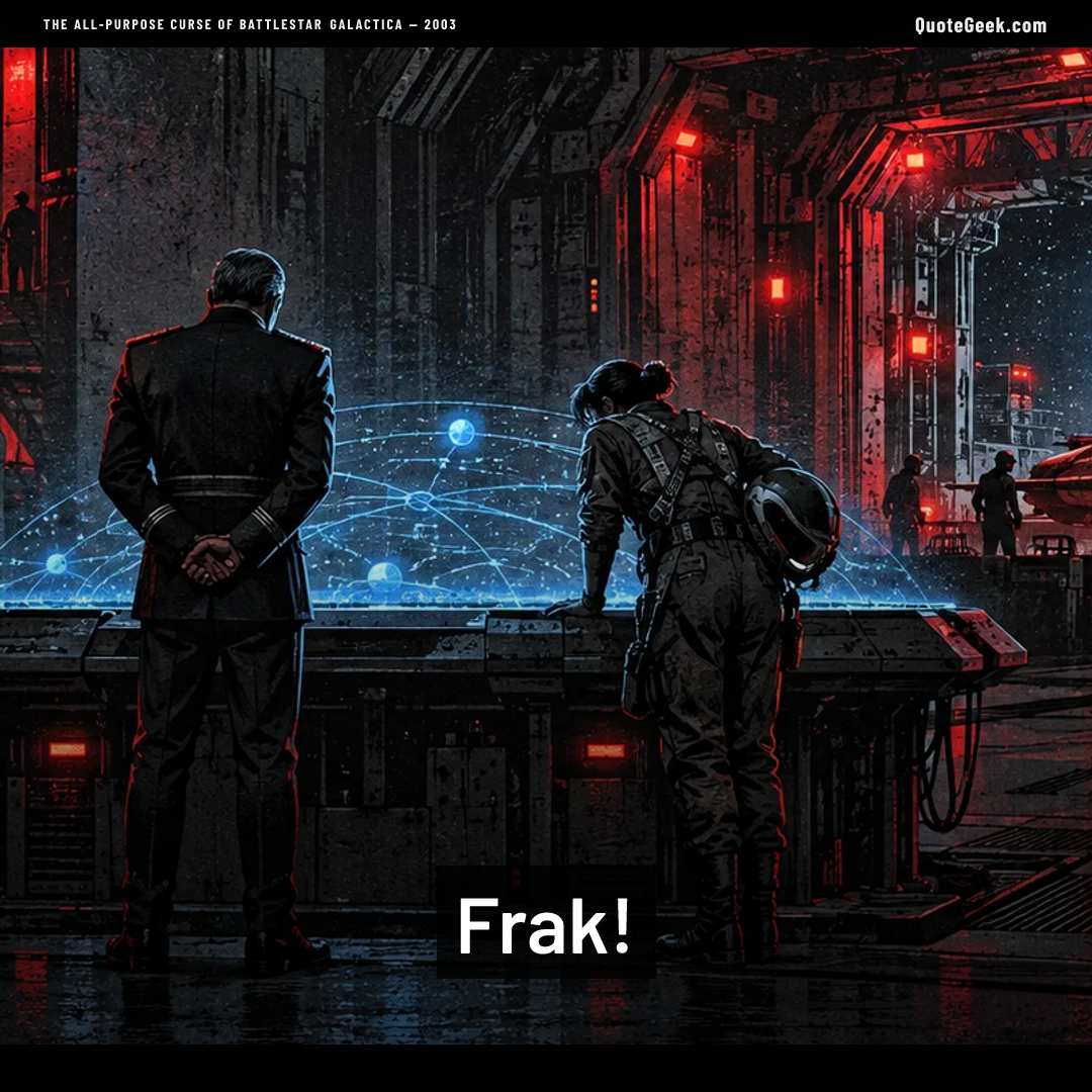 “Frak!” — The all-purpose curse of Battlestar Galactica · Battlestar Galactica. Illustrated QuoteGeek card.