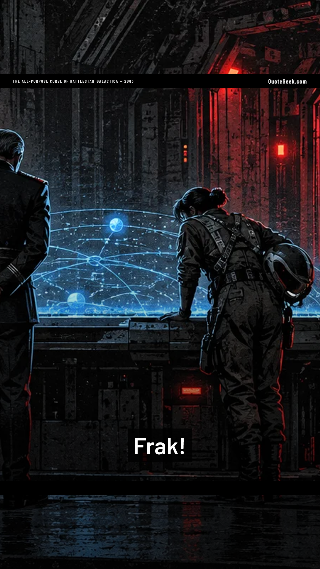 “Frak!” — The all-purpose curse of Battlestar Galactica · Battlestar Galactica. Illustrated QuoteGeek card.