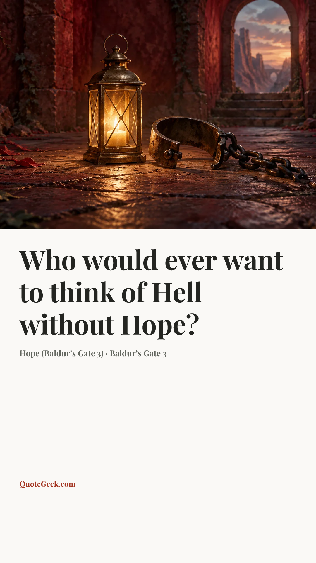 “Who would ever want to think of Hell without Hope?” — Hope (Baldur’s Gate 3) · Baldur’s Gate 3. Illustrated QuoteGeek card.