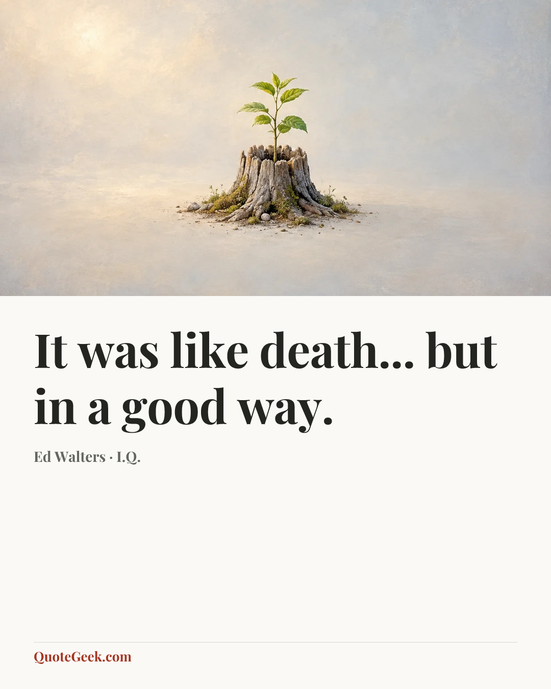 “It was like death... but in a good way.” — Ed Walters · I.Q.. Illustrated QuoteGeek card.