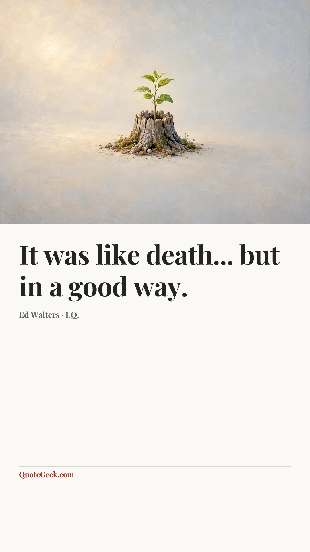 “It was like death... but in a good way.” — Ed Walters · I.Q.. Illustrated QuoteGeek card.