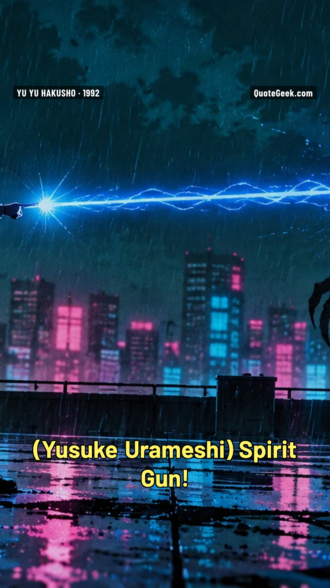 “Spirit Gun!” — Yusuke Urameshi · Yu Yu Hakusho. Illustrated QuoteGeek card.