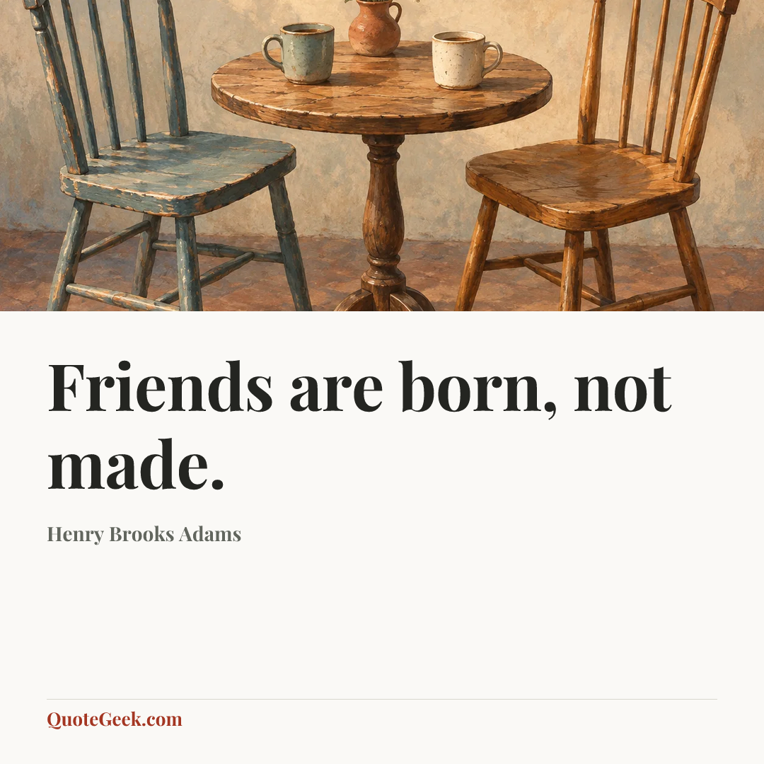 “Friends are born, not made.” — Henry Brooks Adams. Illustrated QuoteGeek card.