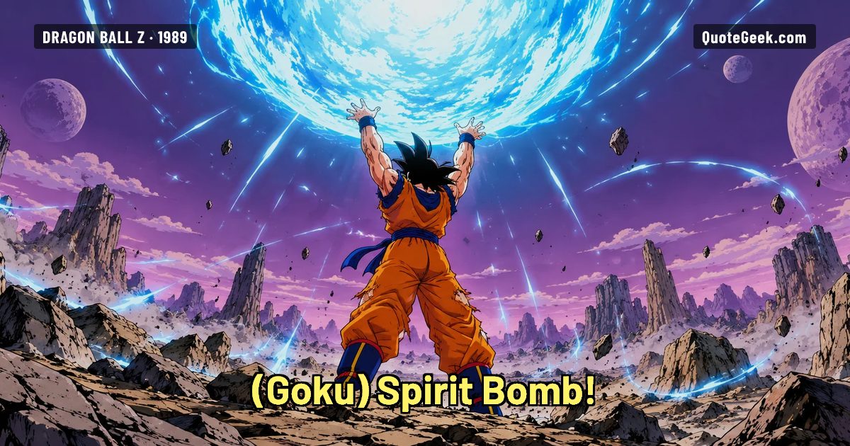 “Spirit Bomb!” — Goku · Dragon Ball Z. Illustrated QuoteGeek card.