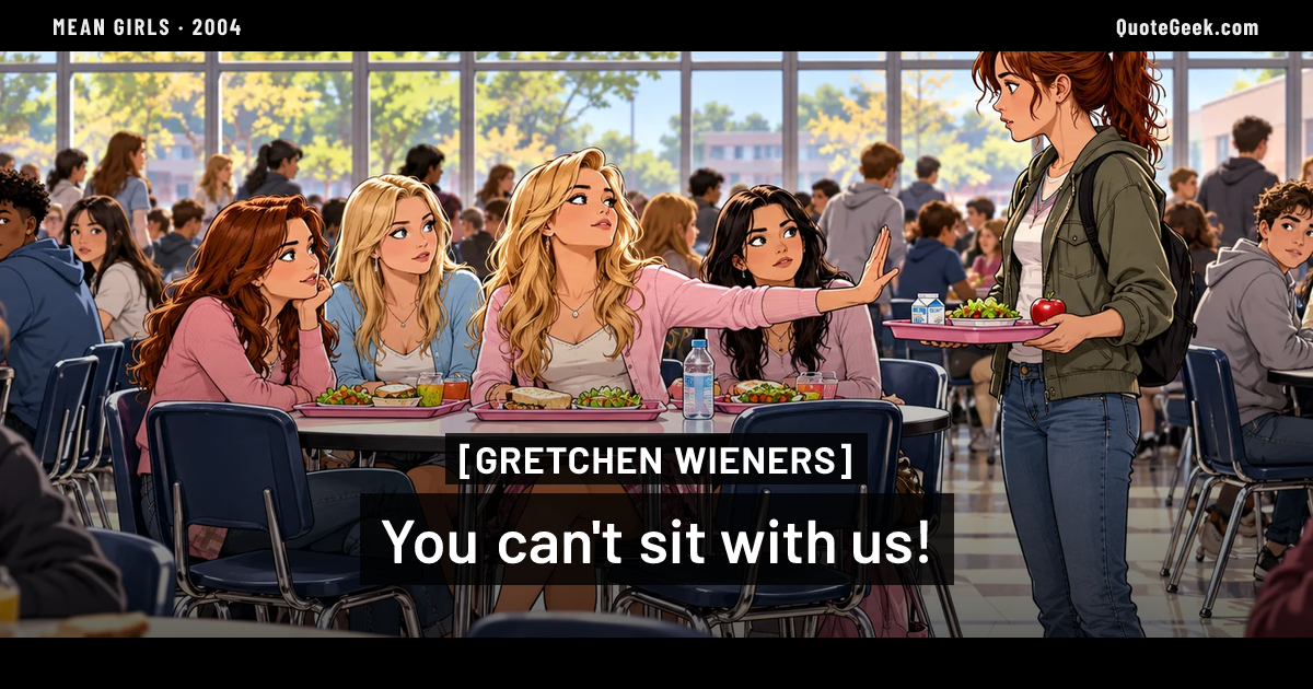 “You can't sit with us!” — Gretchen Wieners · Mean Girls. Illustrated QuoteGeek card.