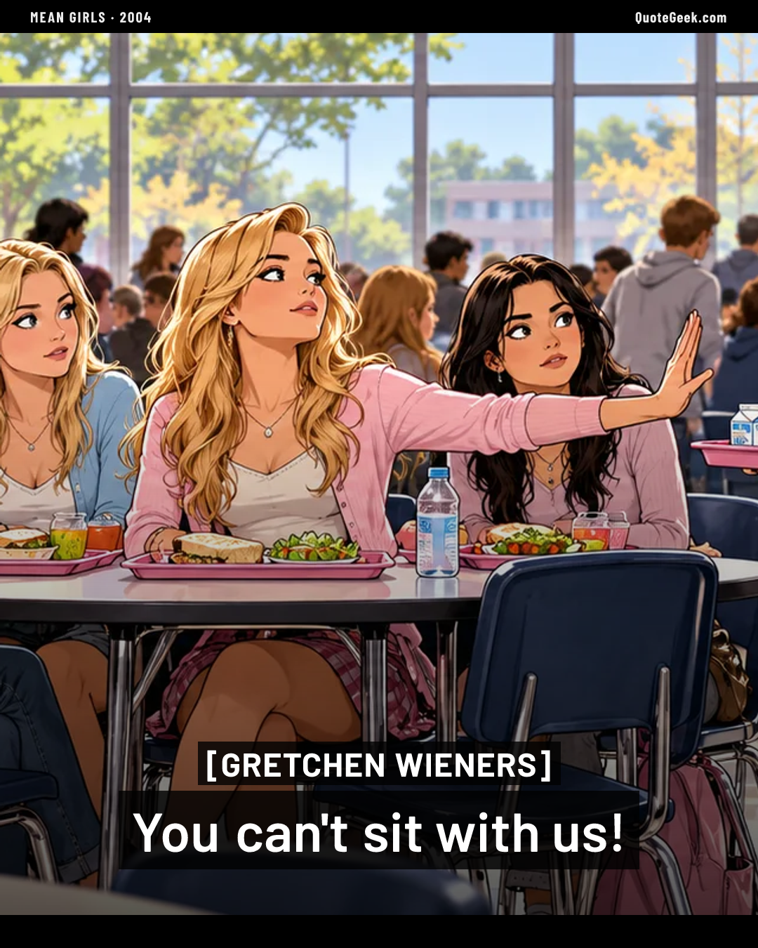 “You can't sit with us!” — Gretchen Wieners · Mean Girls. Illustrated QuoteGeek card.