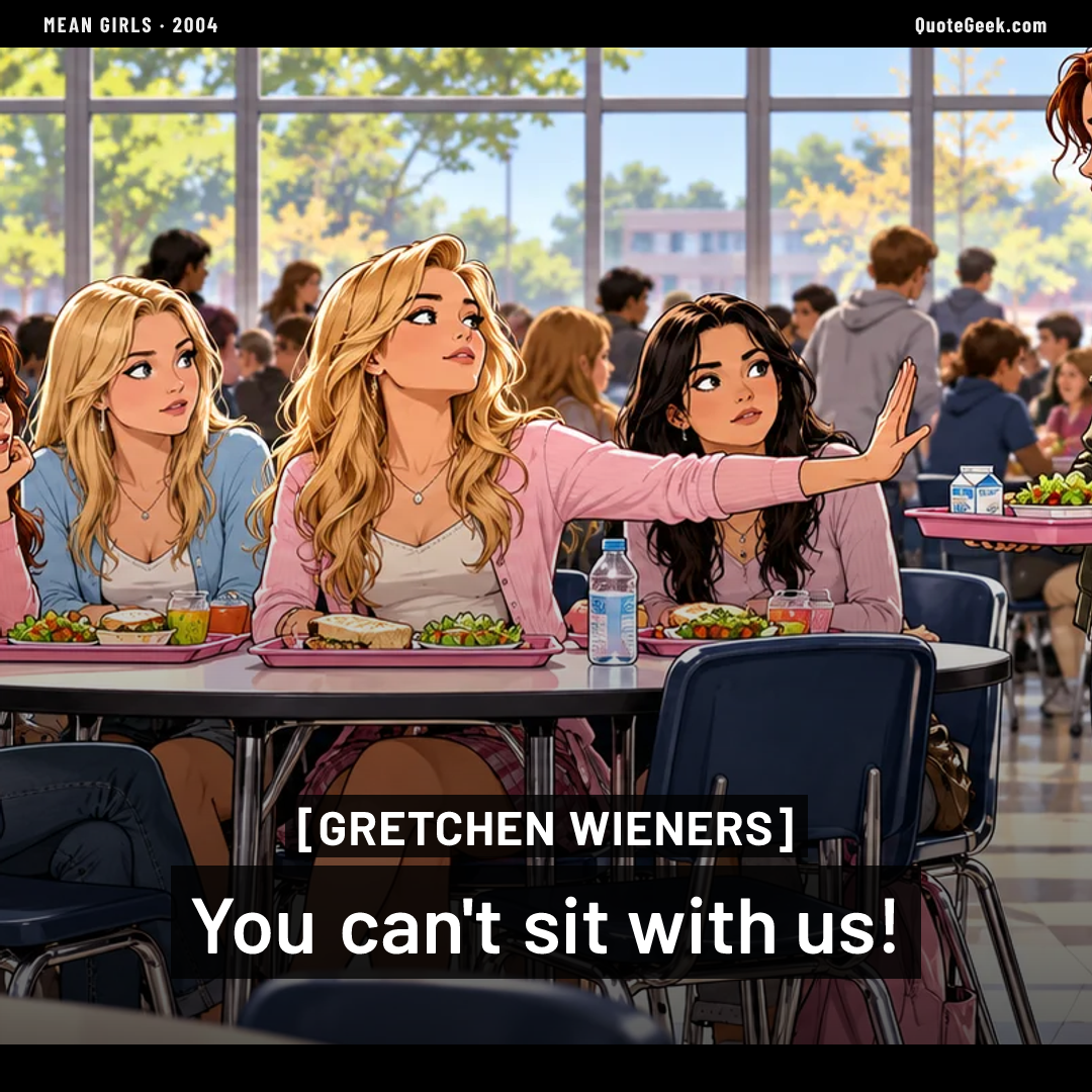 “You can't sit with us!” — Gretchen Wieners · Mean Girls. Illustrated QuoteGeek card.