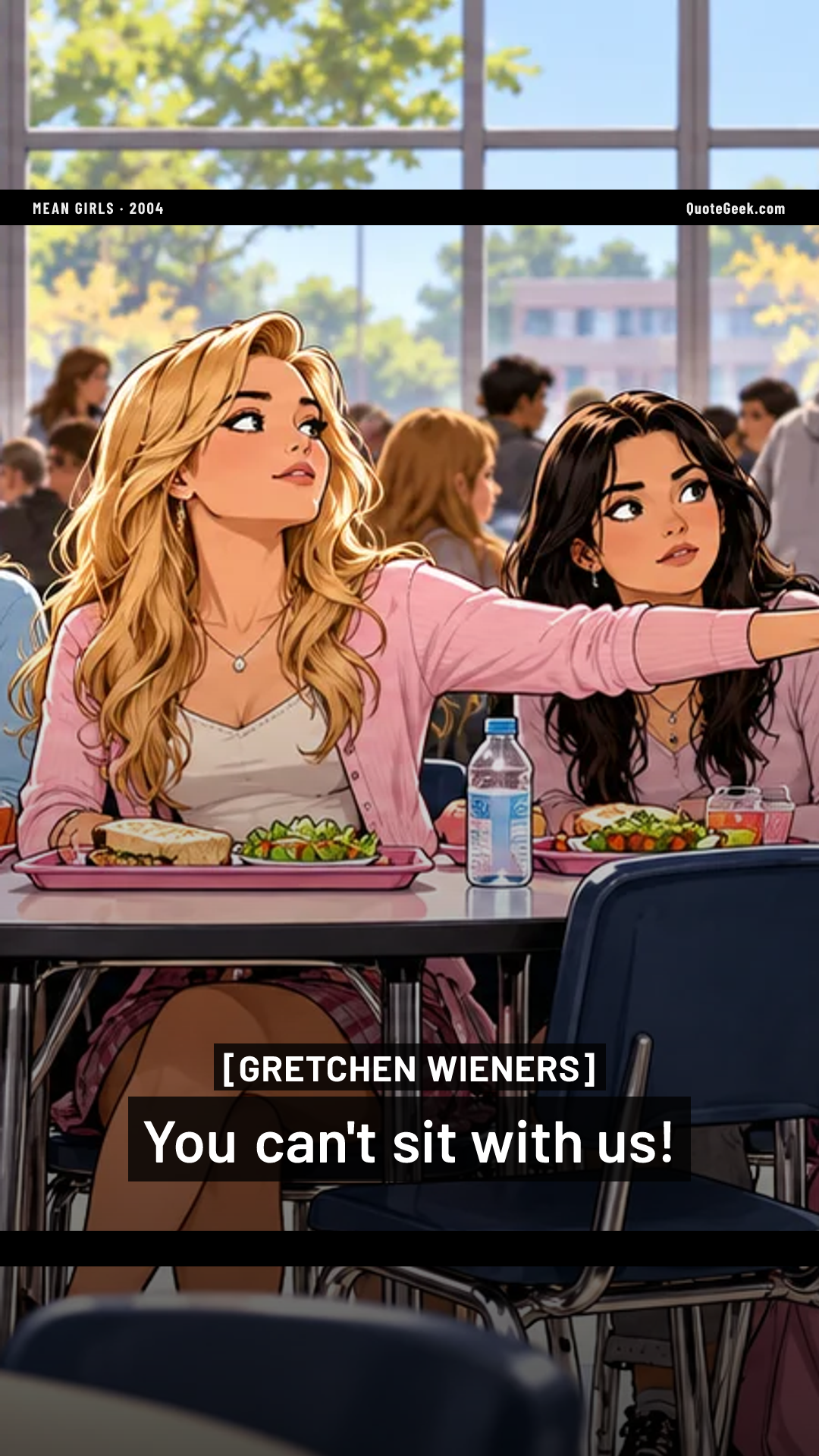 “You can't sit with us!” — Gretchen Wieners · Mean Girls. Illustrated QuoteGeek card.