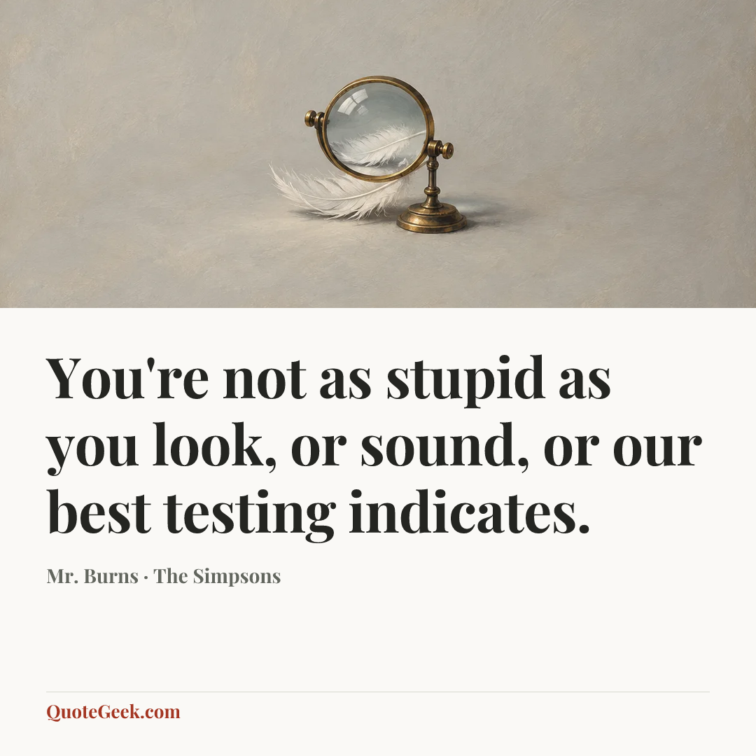 “You're not as stupid as you look, or sound, or our best testing indicates.” — Mr. Burns · The Simpsons. Illustrated QuoteGeek card.