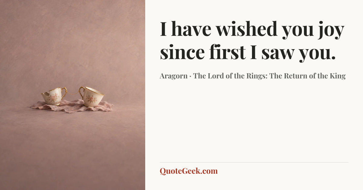 “I have wished you joy since first I saw you.” — Aragorn · The Lord of the Rings: The Return of the King. Illustrated QuoteGeek card.