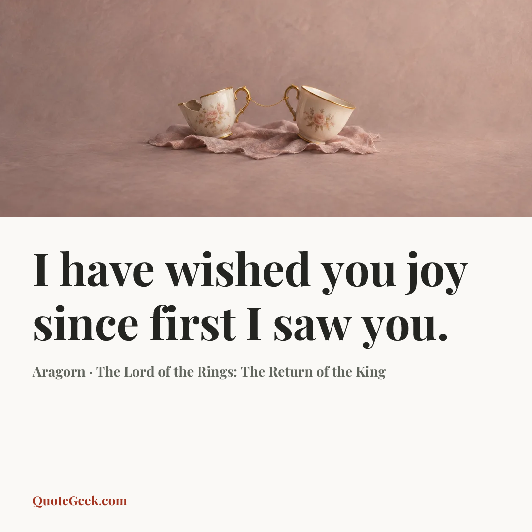 “I have wished you joy since first I saw you.” — Aragorn · The Lord of the Rings: The Return of the King. Illustrated QuoteGeek card.