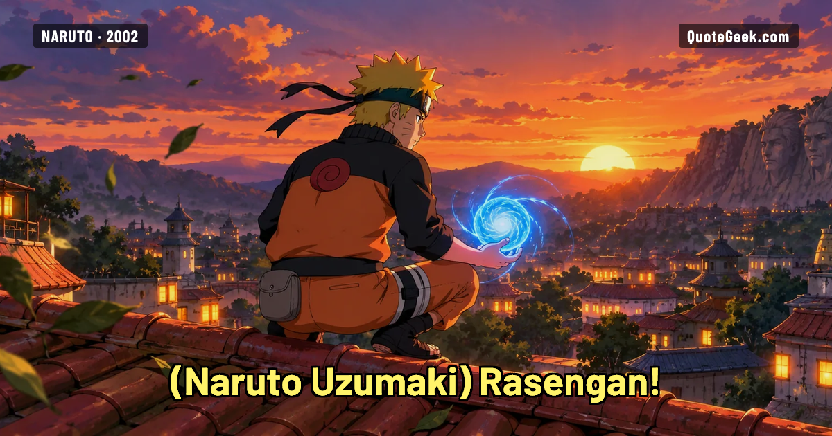 “Rasengan!” — Naruto Uzumaki · Naruto. Illustrated QuoteGeek card.