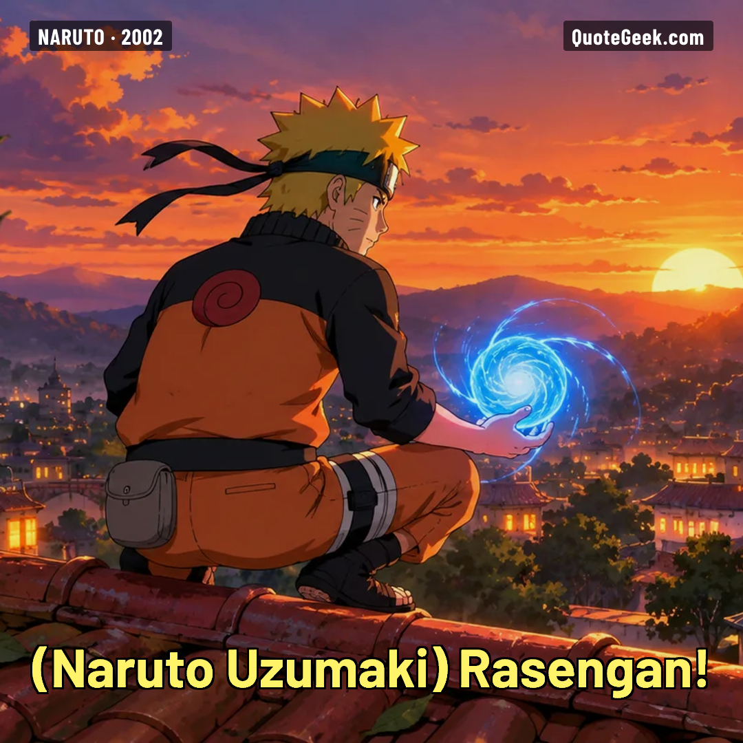 “Rasengan!” — Naruto Uzumaki · Naruto. Illustrated QuoteGeek card.