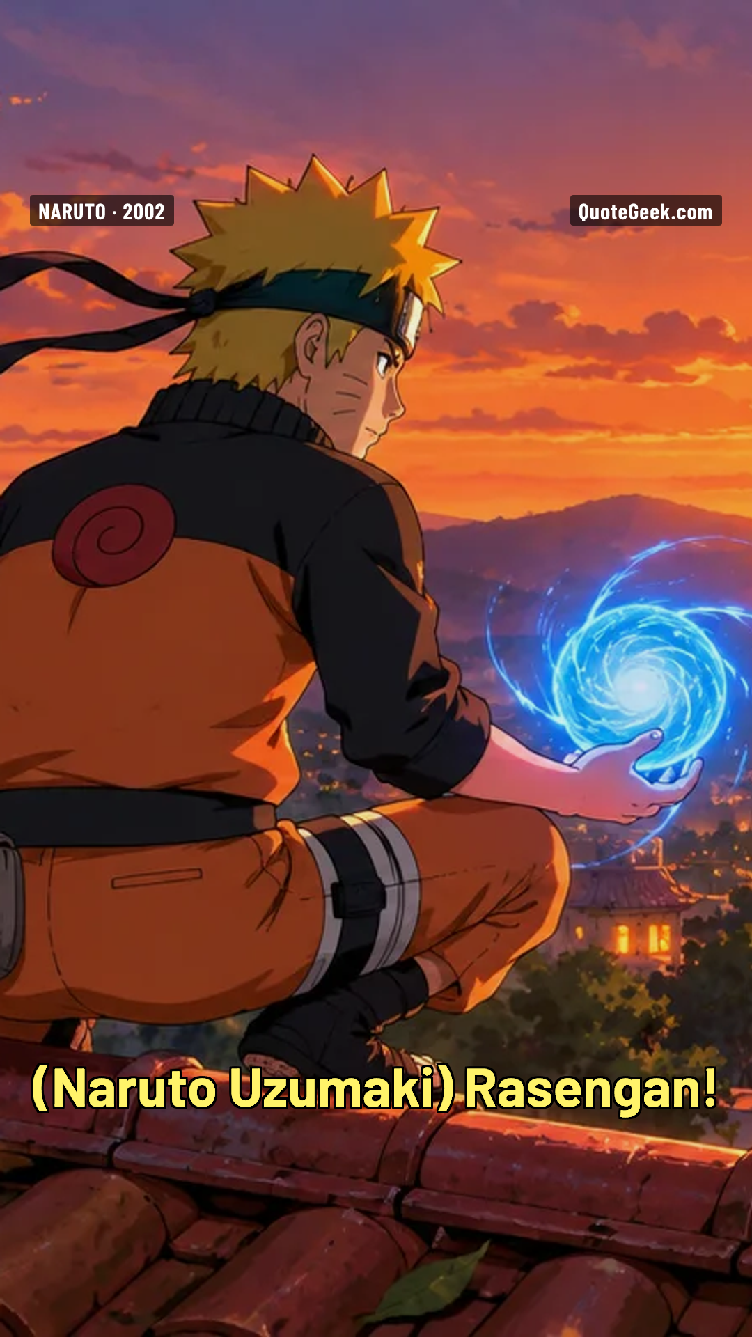 “Rasengan!” — Naruto Uzumaki · Naruto. Illustrated QuoteGeek card.