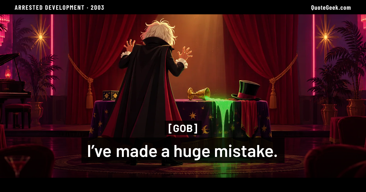 “I’ve made a huge mistake.” — Gob · Arrested Development. Illustrated QuoteGeek card.