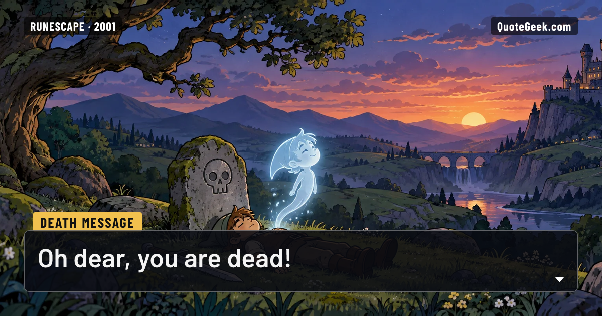 “Oh dear, you are dead!” — Death message · RuneScape. Illustrated QuoteGeek card.