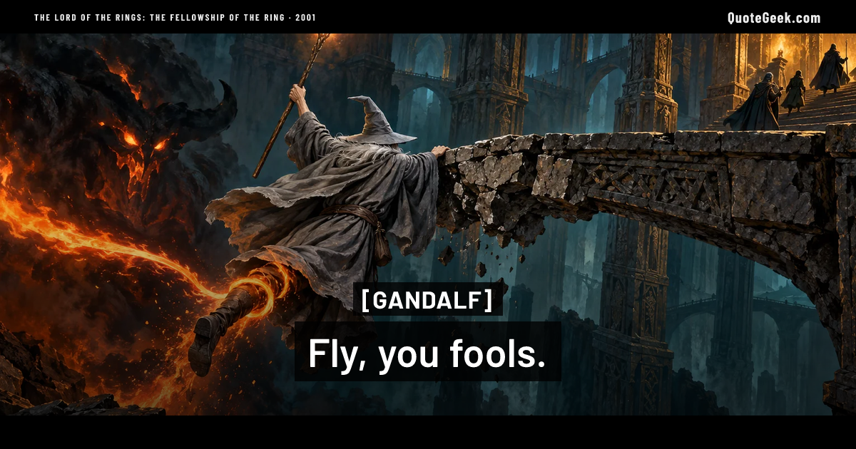 “Fly, you fools.” — Gandalf · The Lord of the Rings: The Fellowship of the Ring. Illustrated QuoteGeek card.