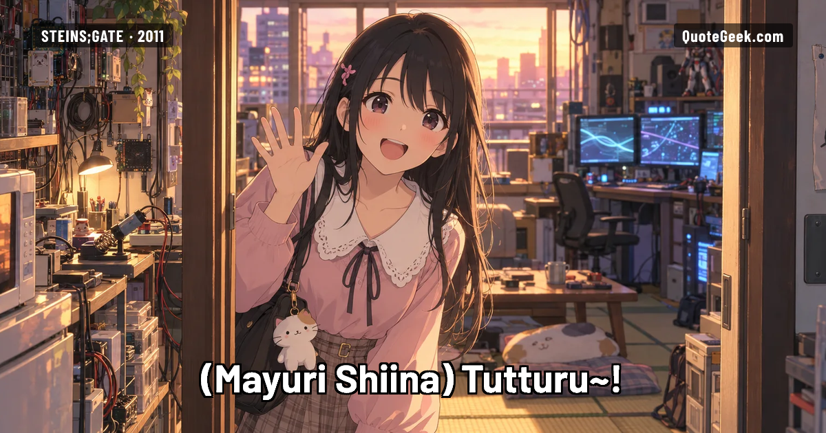 “Tutturu~!” — Mayuri Shiina · Steins;Gate. Illustrated QuoteGeek card.