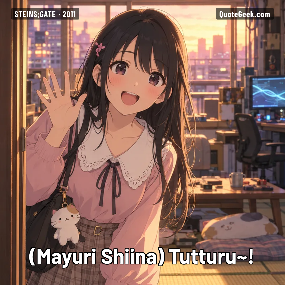 “Tutturu~!” — Mayuri Shiina · Steins;Gate. Illustrated QuoteGeek card.