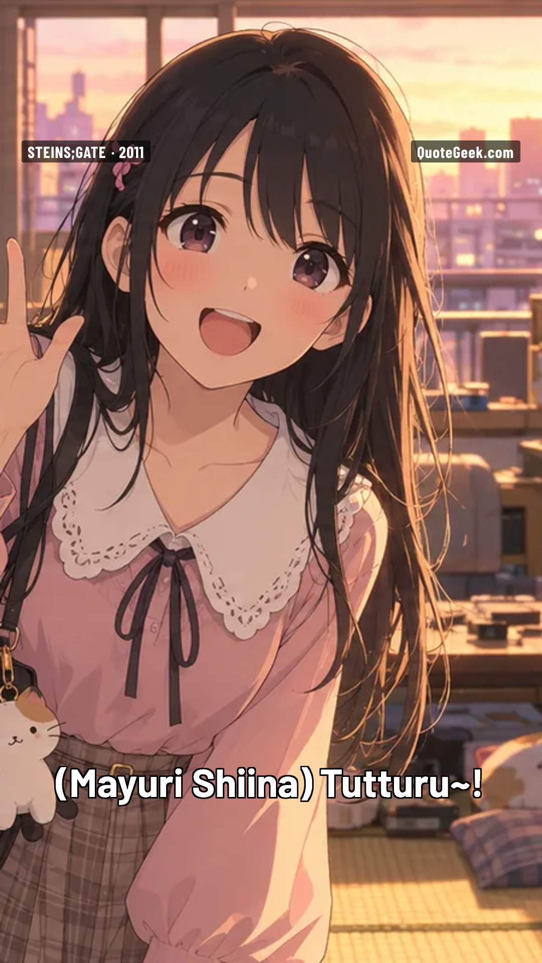 “Tutturu~!” — Mayuri Shiina · Steins;Gate. Illustrated QuoteGeek card.
