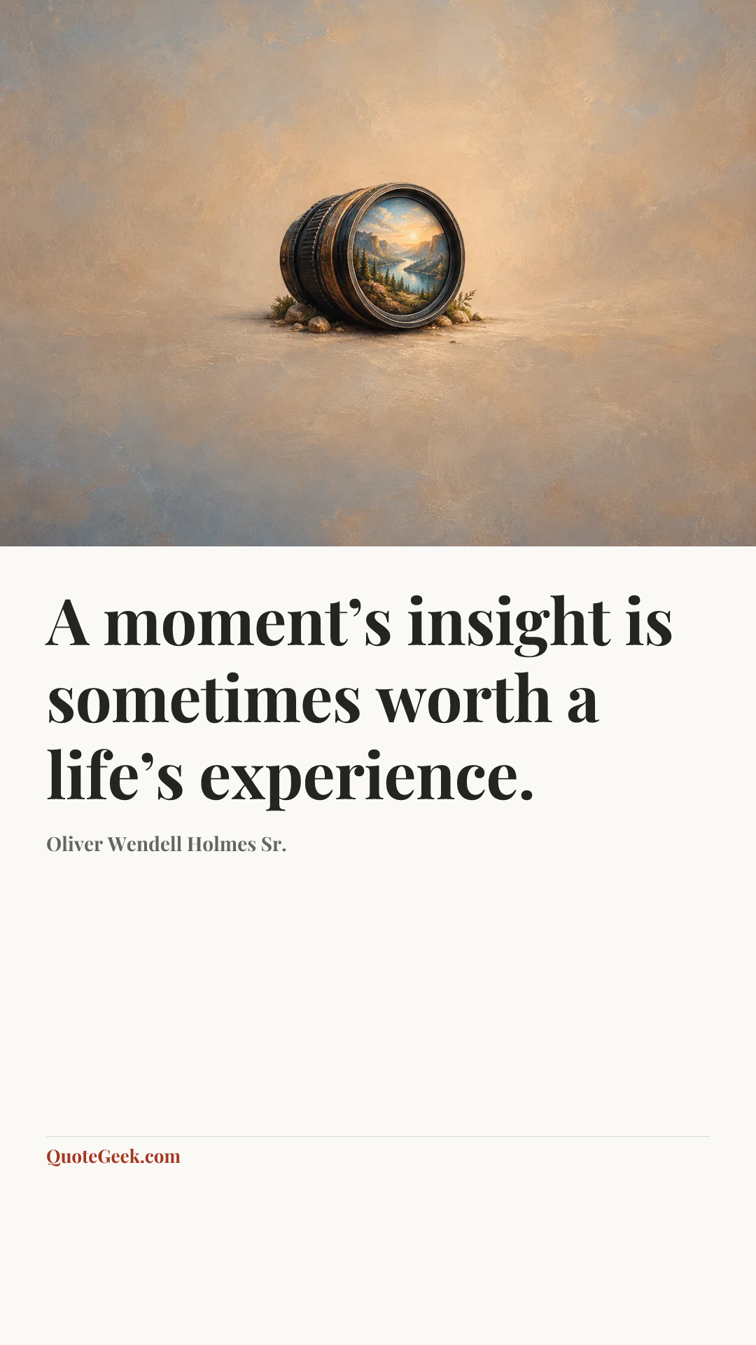 “A moment’s insight is sometimes worth a life’s experience.” — Oliver Wendell Holmes Sr.. Illustrated QuoteGeek card.