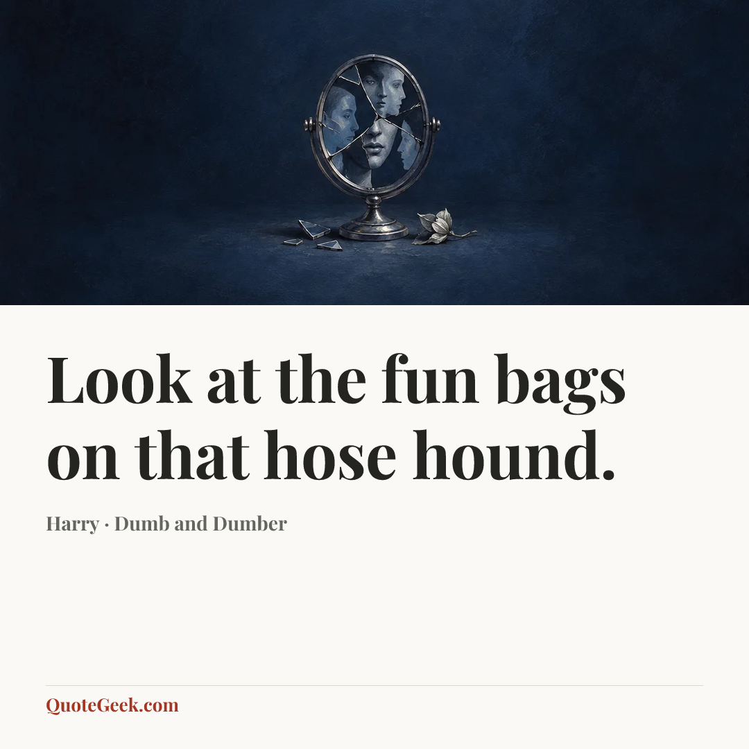 “Look at the fun bags on that hose hound.” — Harry · Dumb and Dumber. Illustrated QuoteGeek card.
