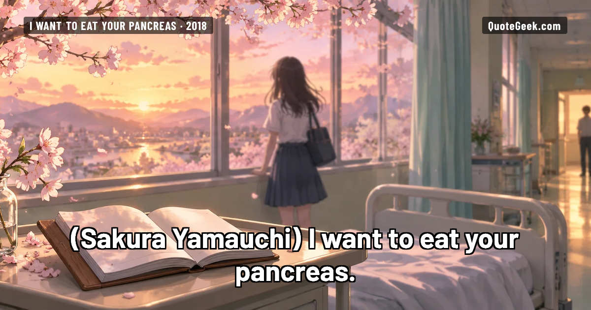 “I want to eat your pancreas.” — Sakura Yamauchi · I Want to Eat Your Pancreas. Illustrated QuoteGeek card.