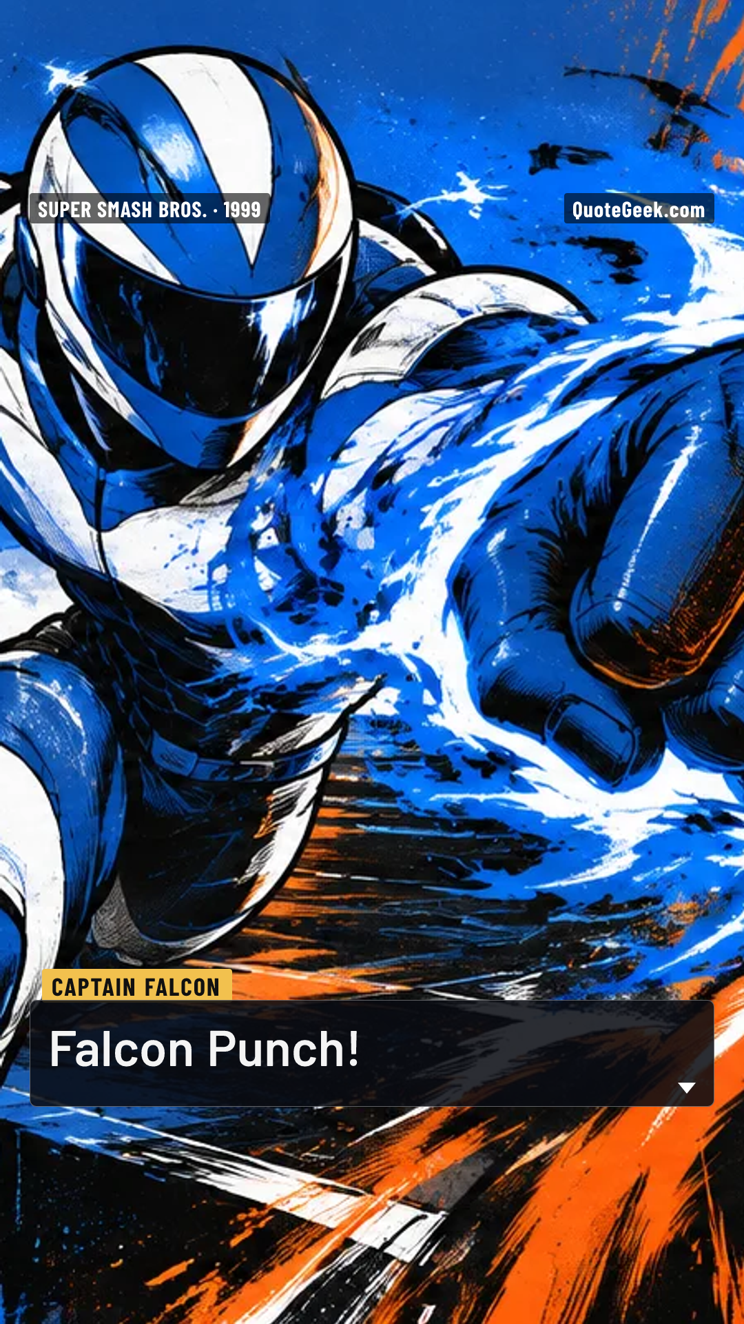 “Falcon Punch!” — Captain Falcon · Super Smash Bros.. Illustrated QuoteGeek card.