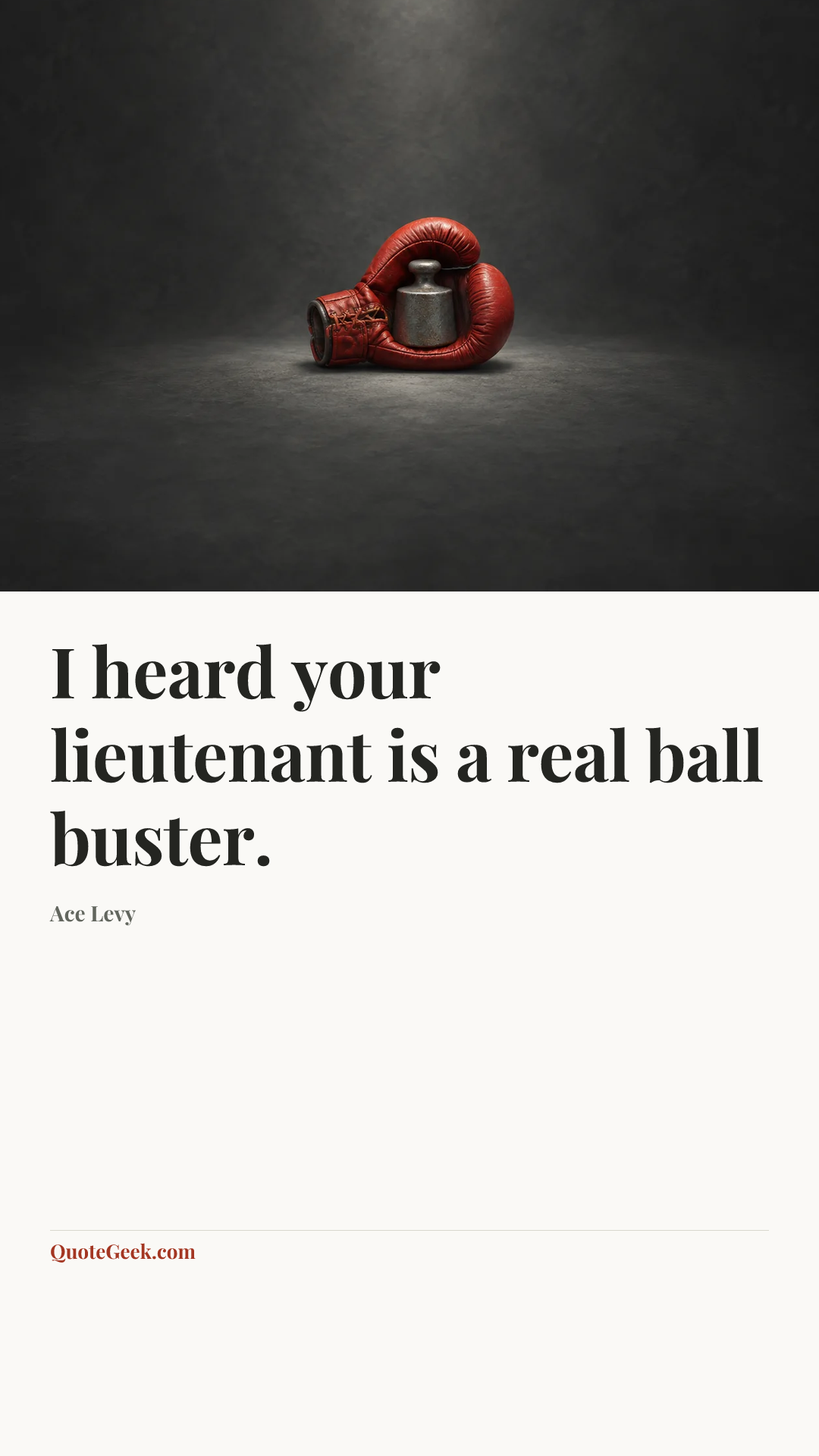 “I heard your lieutenant is a real ball buster.” — Ace Levy. Illustrated QuoteGeek card.