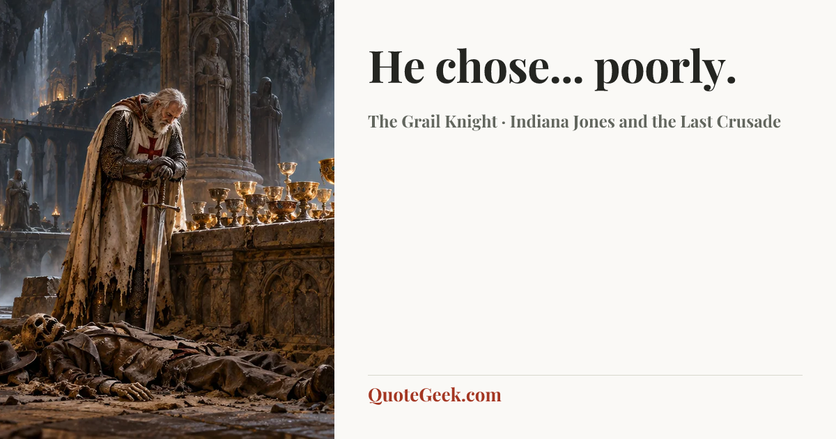 “He chose... poorly.” — The Grail Knight · Indiana Jones and the Last Crusade. Illustrated QuoteGeek card.
