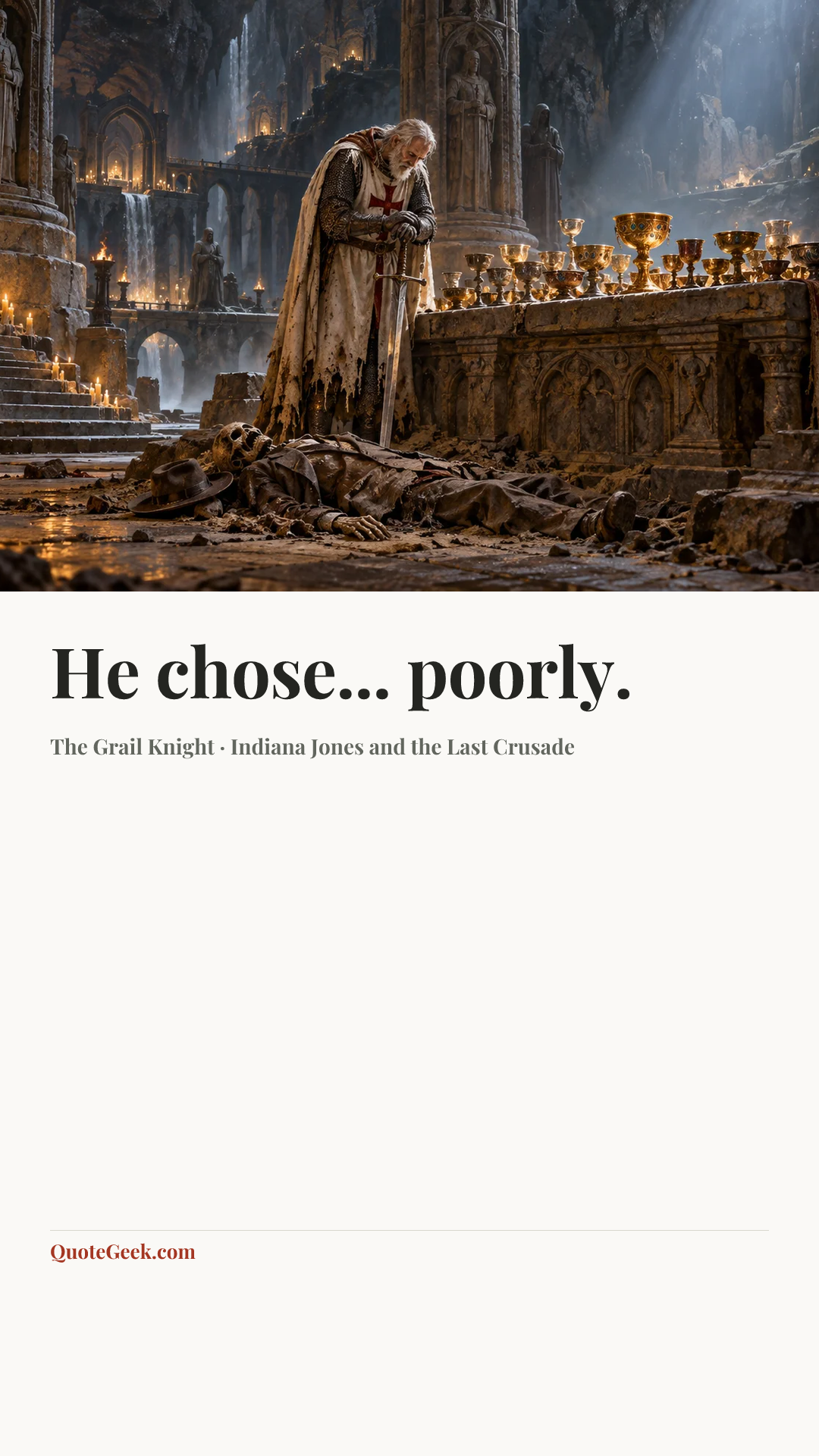 “He chose... poorly.” — The Grail Knight · Indiana Jones and the Last Crusade. Illustrated QuoteGeek card.