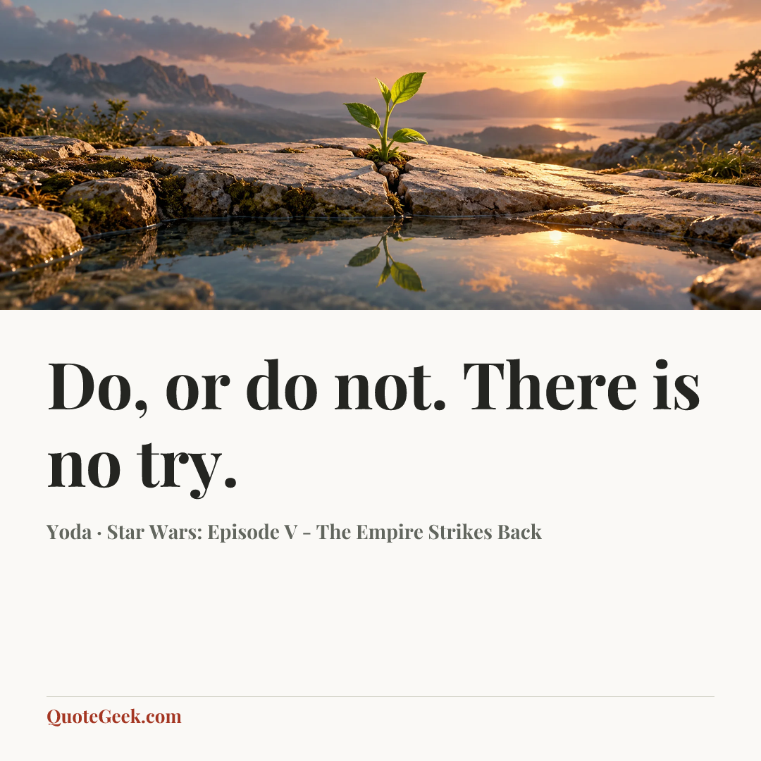 “Do, or do not. There is no try.” — Yoda · Star Wars: Episode V - The Empire Strikes Back. Illustrated QuoteGeek card.