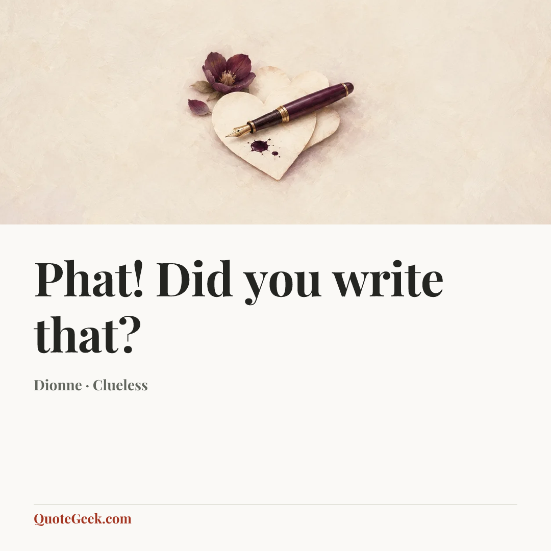 “Phat! Did you write that?” — Dionne · Clueless. Illustrated QuoteGeek card.