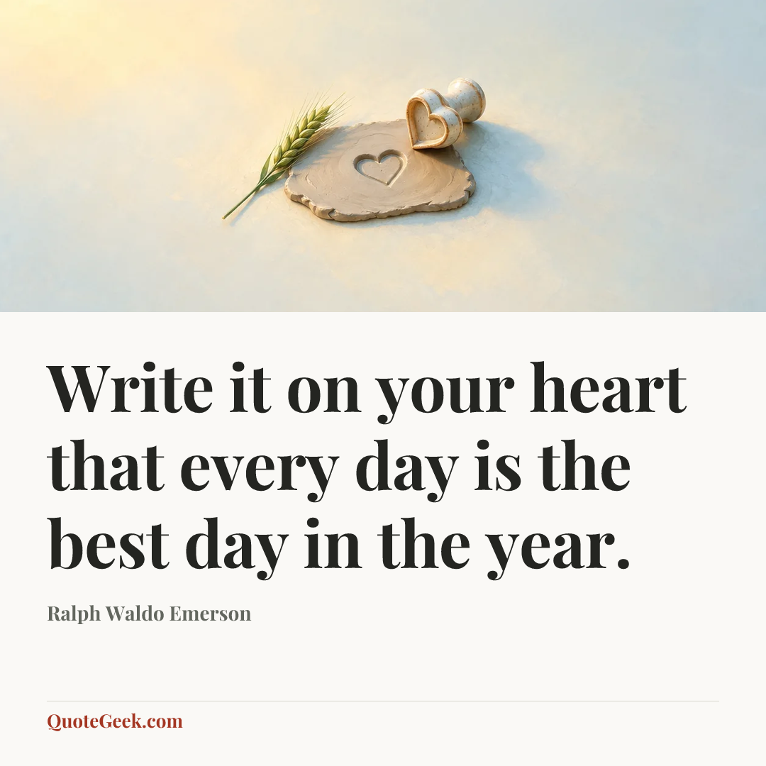 “Write it on your heart that every day is the best day in the year.” — Ralph Waldo Emerson. Illustrated QuoteGeek card.