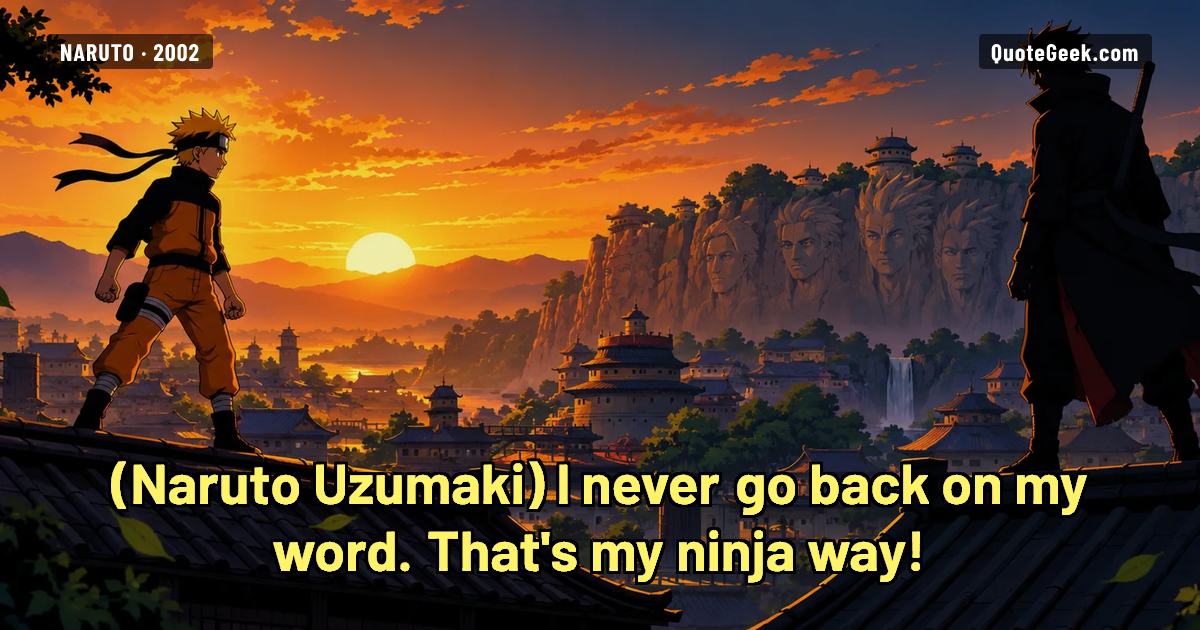 “I never go back on my word. That's my ninja way!” — Naruto Uzumaki · Naruto. Illustrated QuoteGeek card.