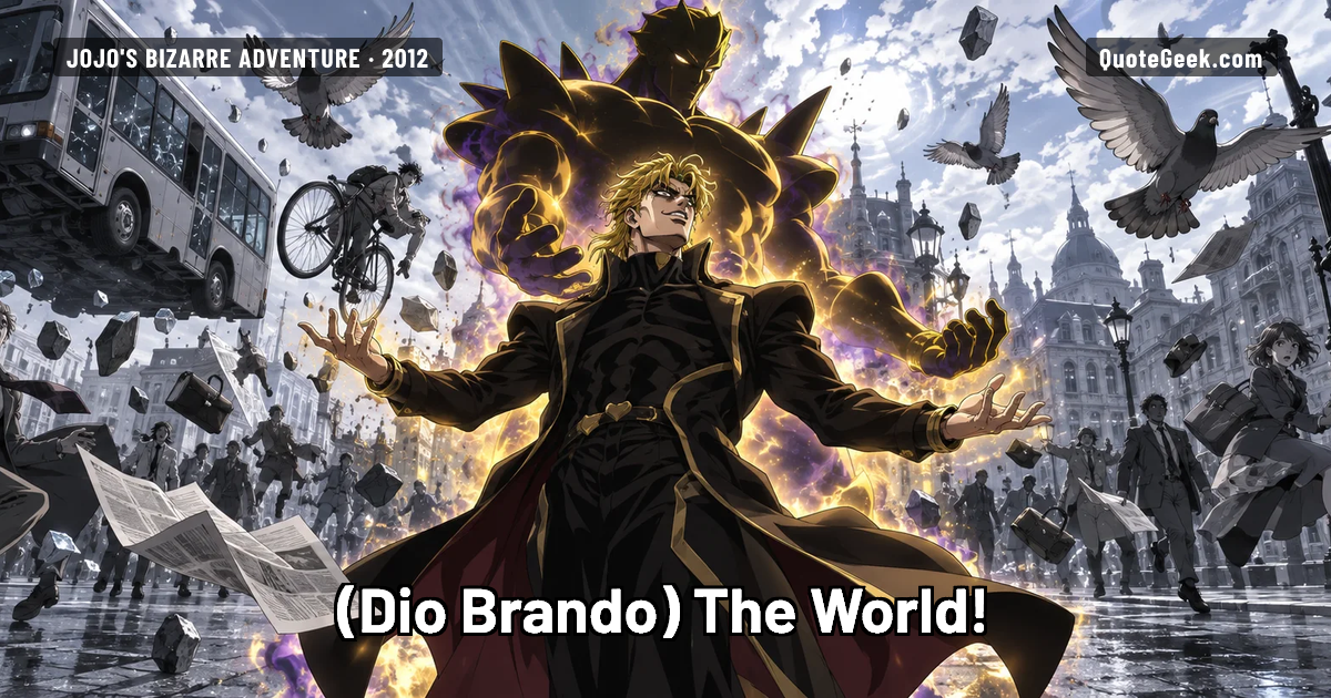 “The World!” — Dio Brando · JoJo's Bizarre Adventure. Illustrated QuoteGeek card.