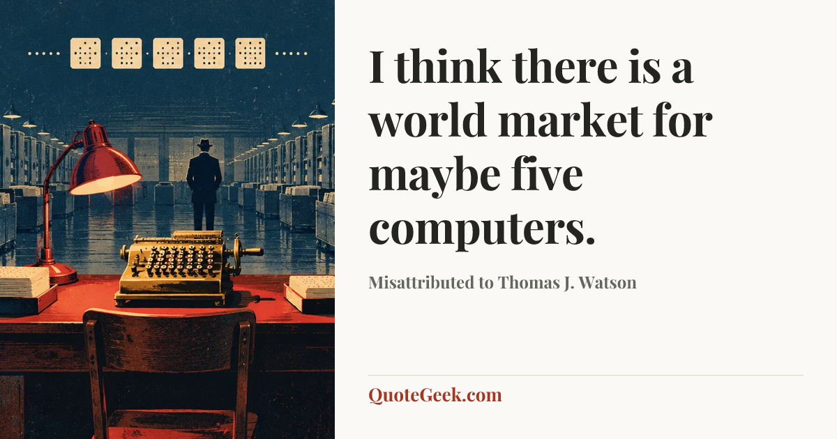 “I think there is a world market for maybe five computers.” — Misattributed to Thomas J. Watson. Illustrated QuoteGeek card.