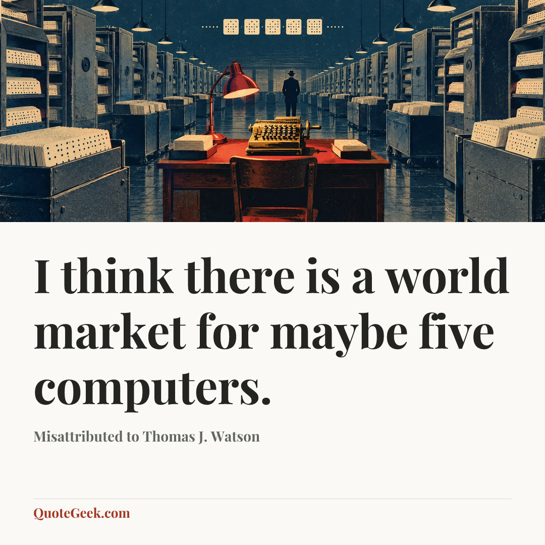 “I think there is a world market for maybe five computers.” — Misattributed to Thomas J. Watson. Illustrated QuoteGeek card.