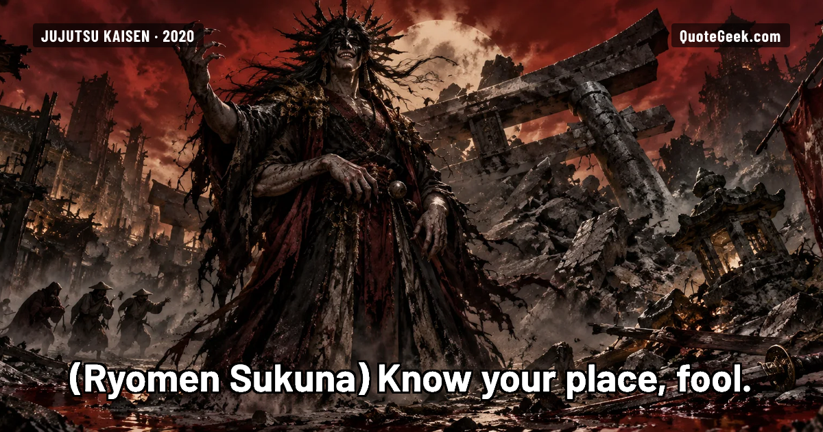 “Know your place, fool.” — Ryomen Sukuna · Jujutsu Kaisen. Illustrated QuoteGeek card.