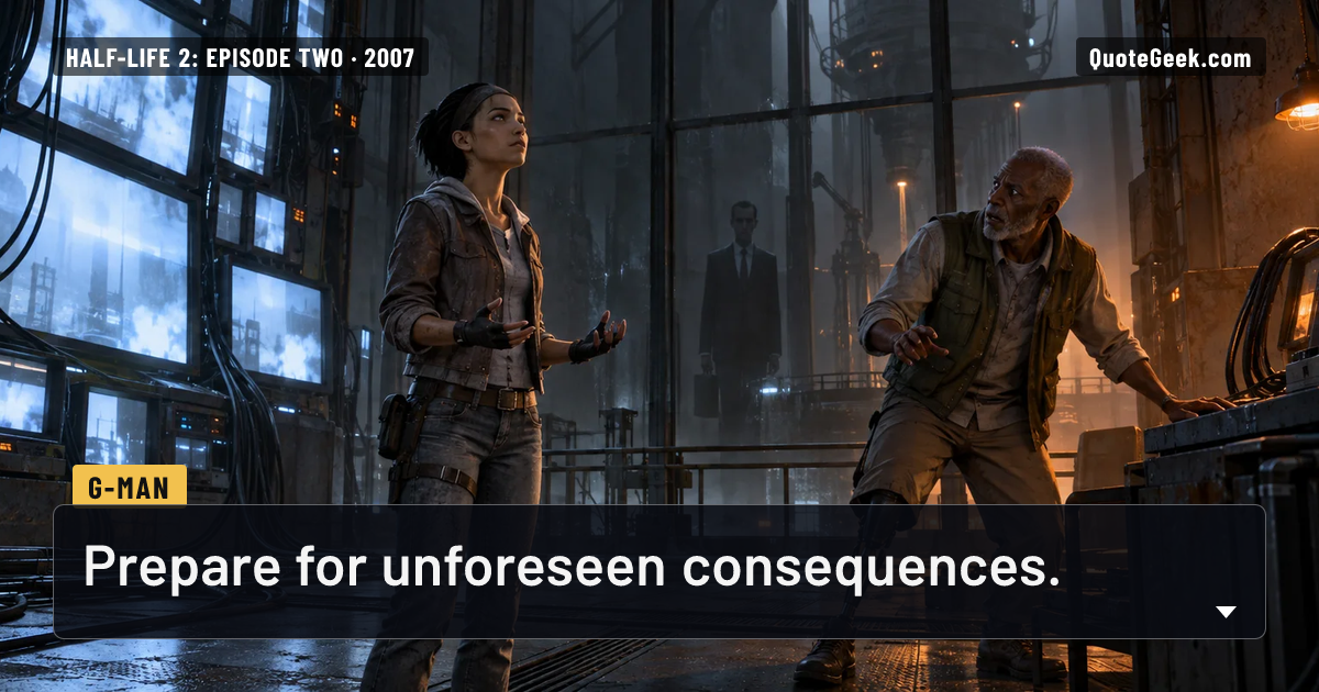 “Prepare for unforeseen consequences.” — G-Man · Half-Life 2: Episode Two. Illustrated QuoteGeek card.