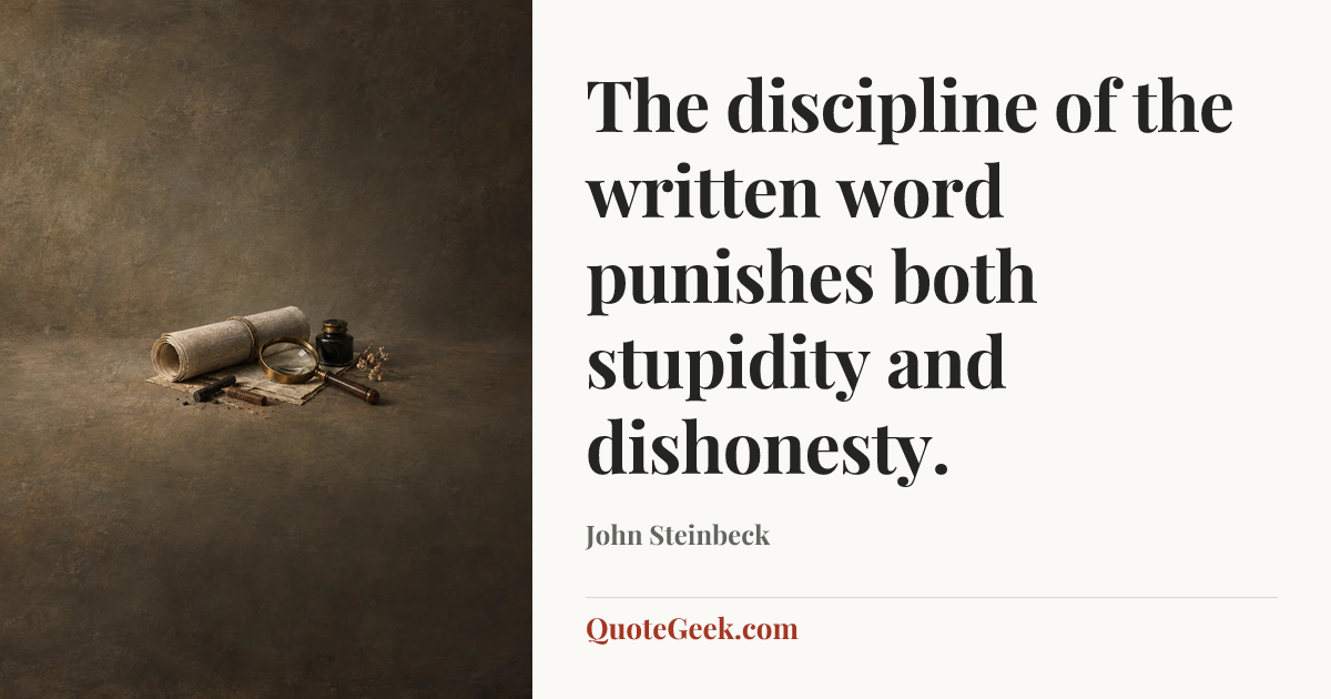 “The discipline of the written word punishes both stupidity and dishonesty.” — John Steinbeck. Illustrated QuoteGeek card.