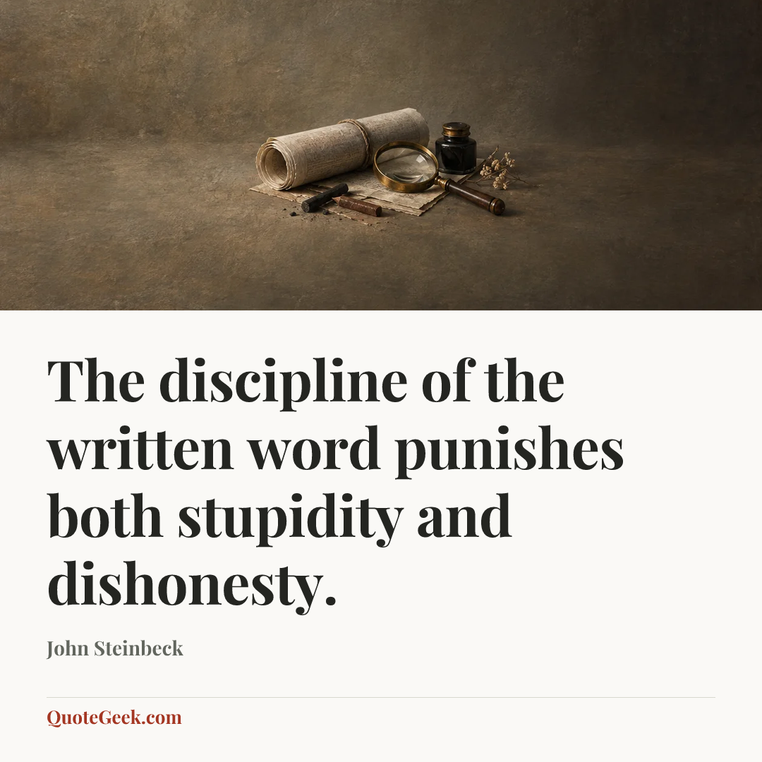 “The discipline of the written word punishes both stupidity and dishonesty.” — John Steinbeck. Illustrated QuoteGeek card.