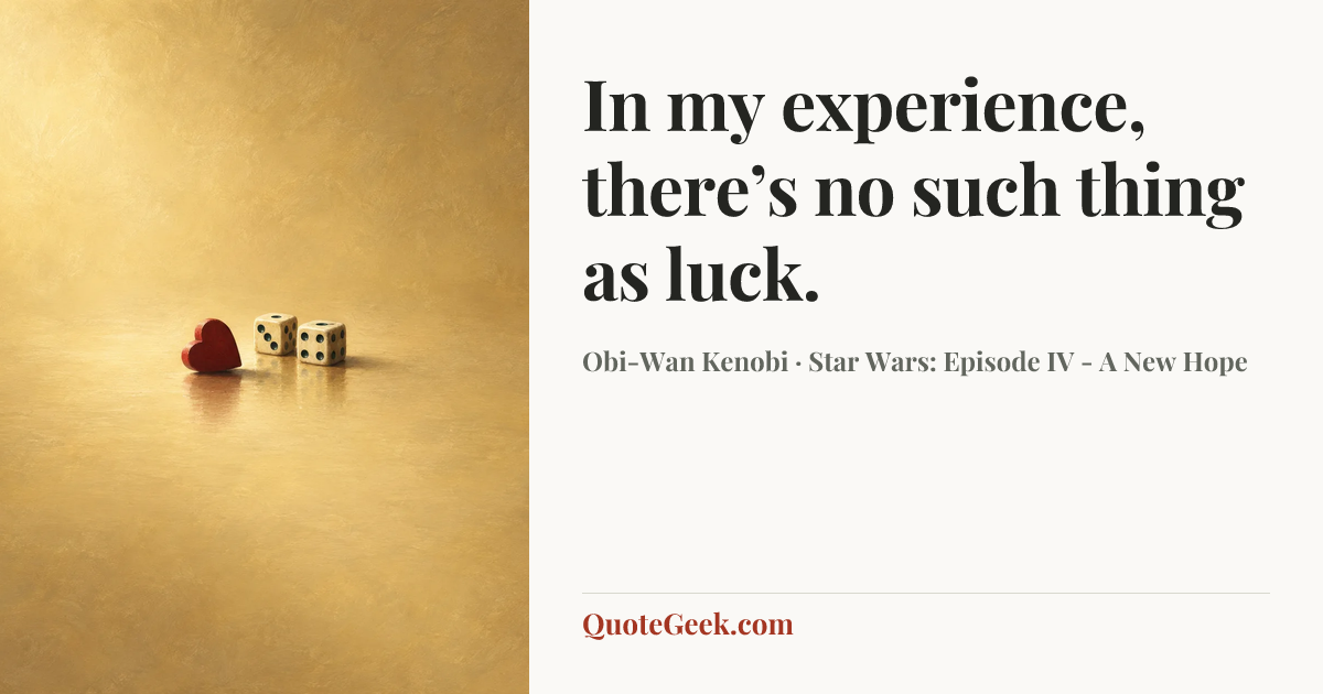 “In my experience, there’s no such thing as luck.” — Obi-Wan Kenobi · Star Wars: Episode IV - A New Hope. Illustrated QuoteGeek card.