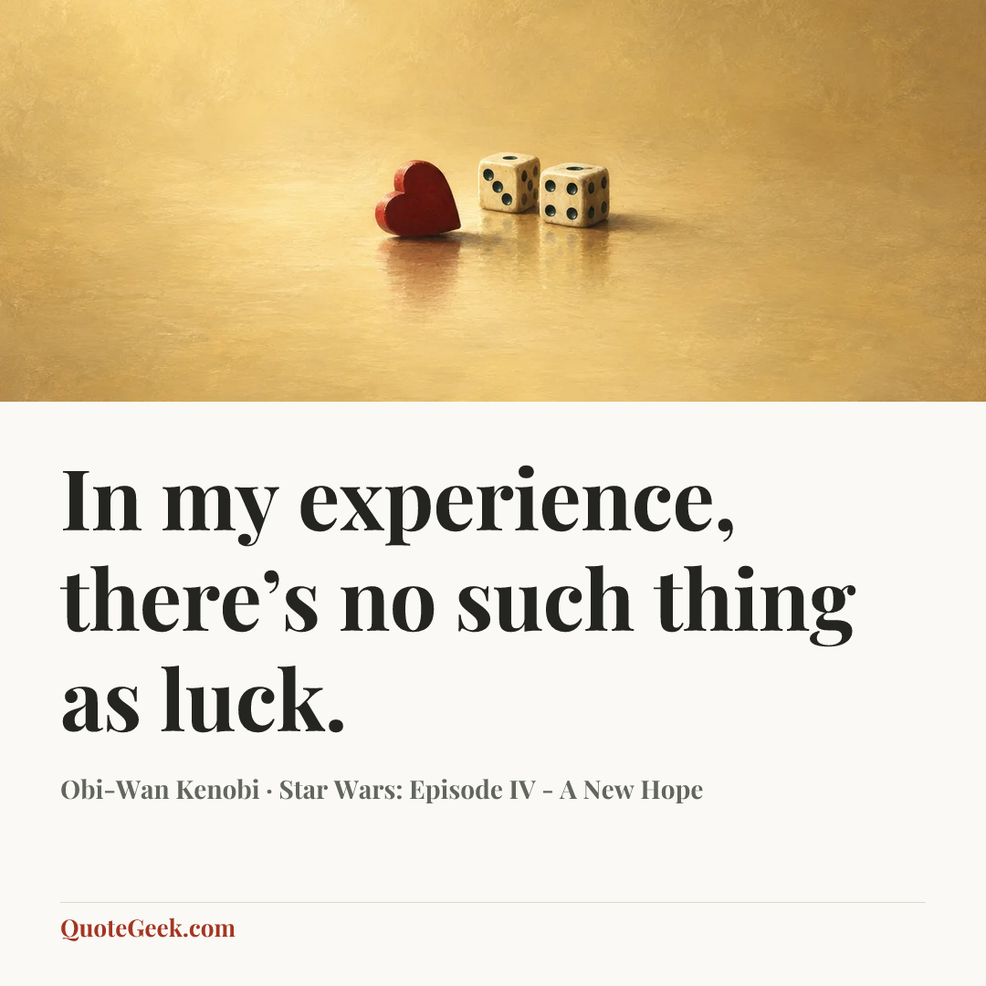 “In my experience, there’s no such thing as luck.” — Obi-Wan Kenobi · Star Wars: Episode IV - A New Hope. Illustrated QuoteGeek card.