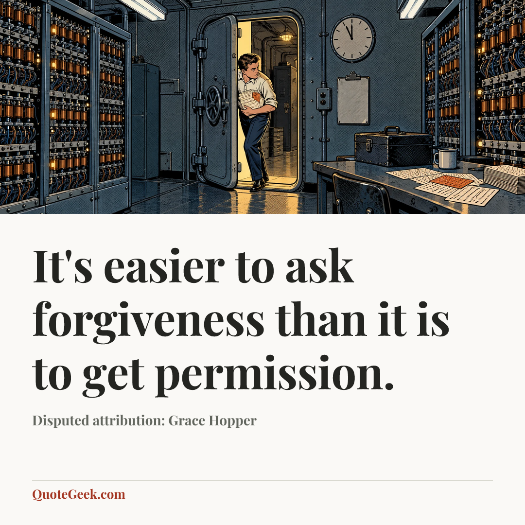 “It's easier to ask forgiveness than it is to get permission.” — Disputed attribution: Grace Hopper. Illustrated QuoteGeek card.