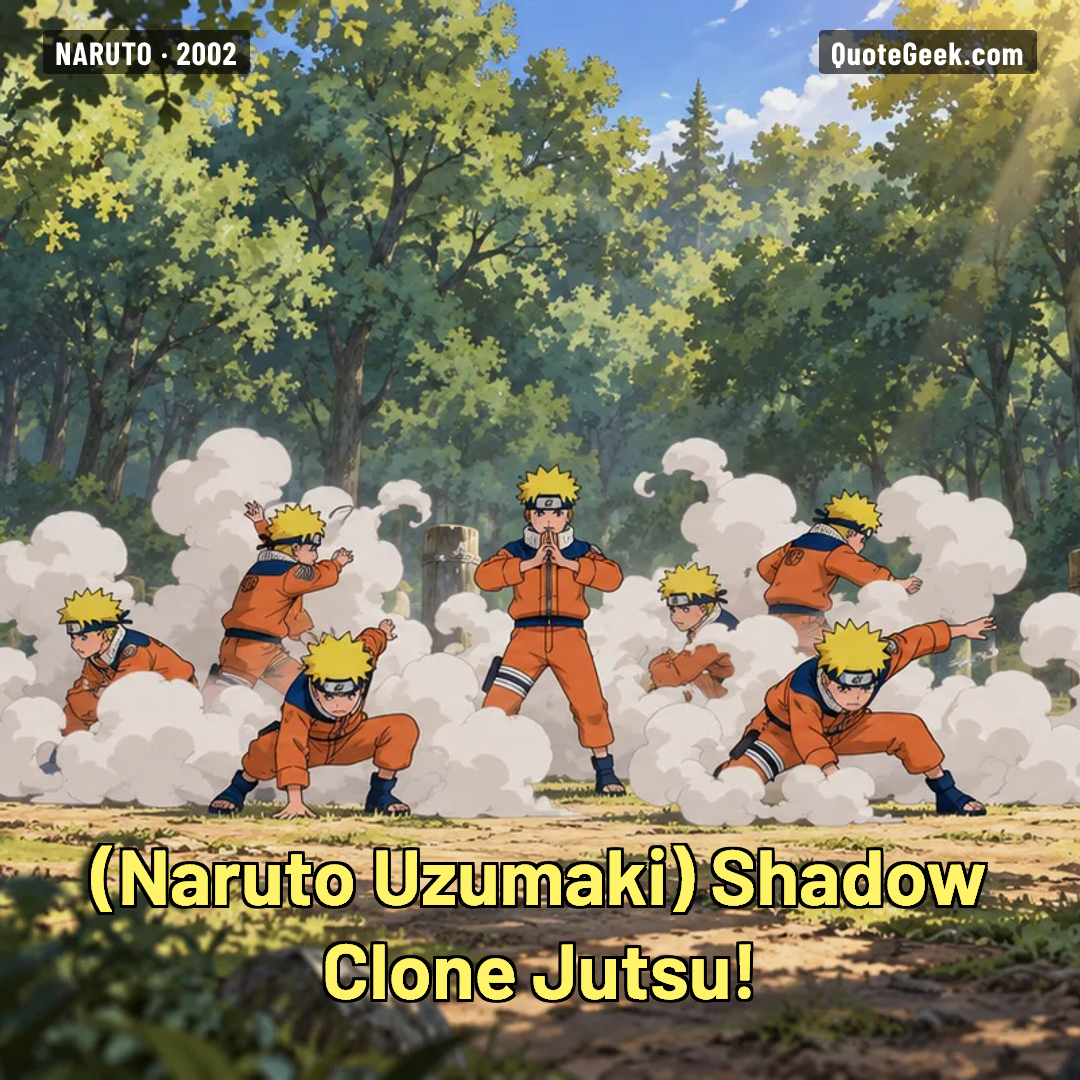 “Shadow Clone Jutsu!” — Naruto Uzumaki · Naruto. Illustrated QuoteGeek card.