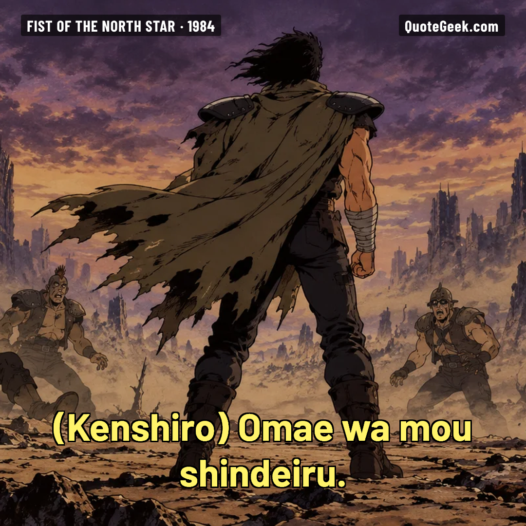 “Omae wa mou shindeiru.” — Kenshiro · Fist of the North Star. Illustrated QuoteGeek card.
