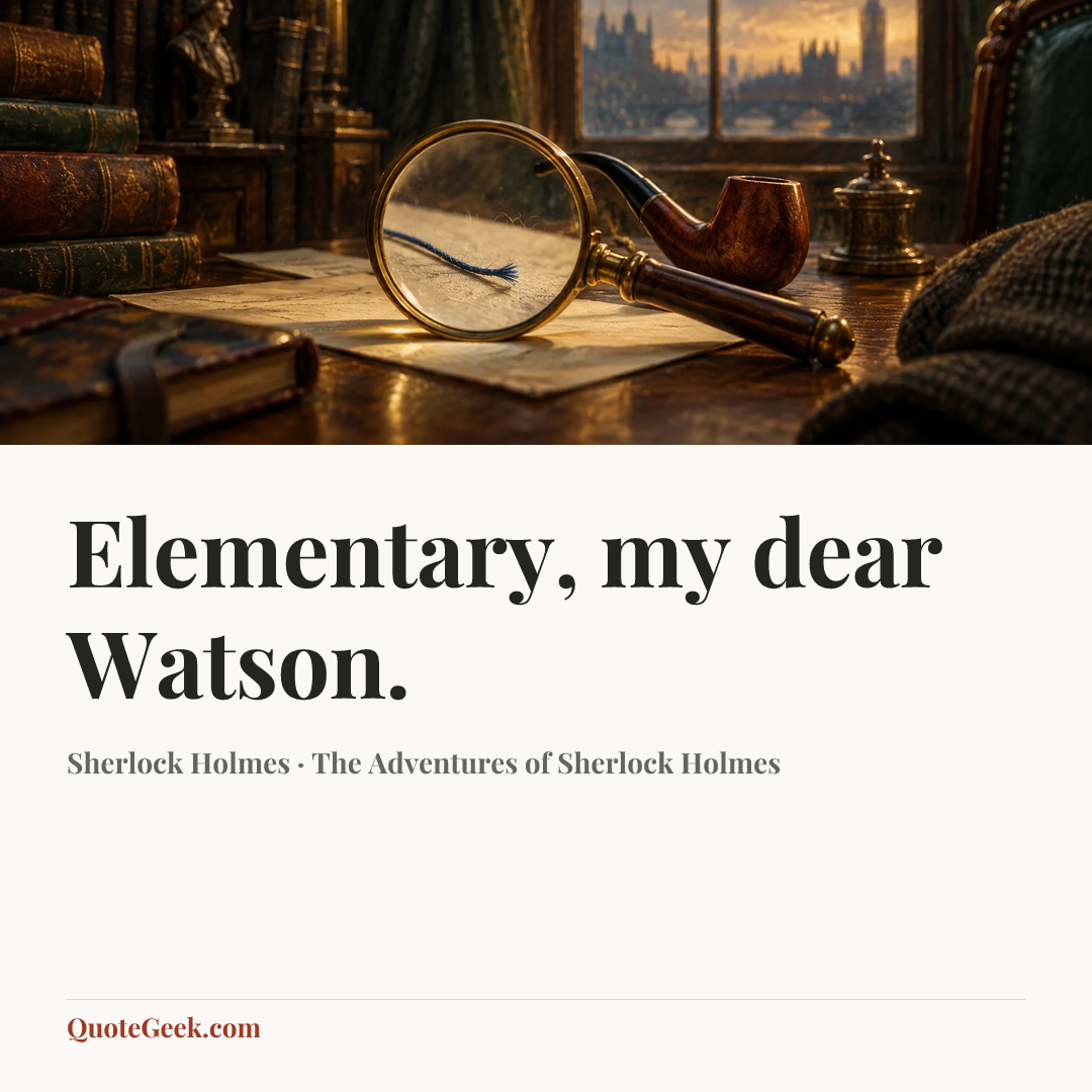 “Elementary, my dear Watson.” — Sherlock Holmes · The Adventures of Sherlock Holmes. Illustrated QuoteGeek card.