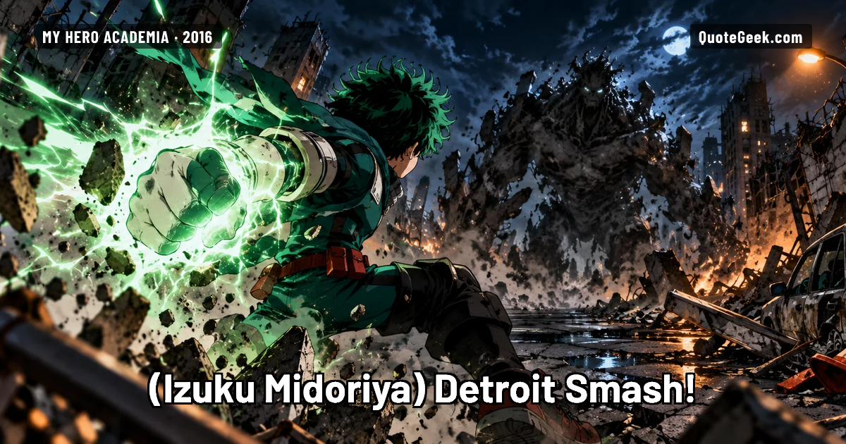 “Detroit Smash!” — Izuku Midoriya · My Hero Academia. Illustrated QuoteGeek card.
